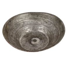 Old Etched Copper Floral Band Bowl