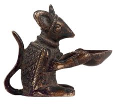 Brass Rat Holding Diya In Dark Finish