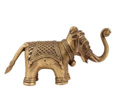 Brass Elephant Statue With intricate Carving Trunk Up