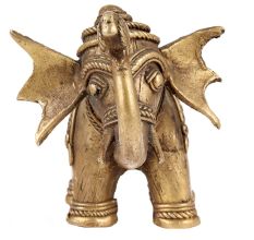 Brass Elephant Statue With intricate Carving Trunk Up