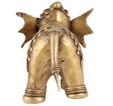 Brass Elephant Statue With intricate Carving Trunk Up