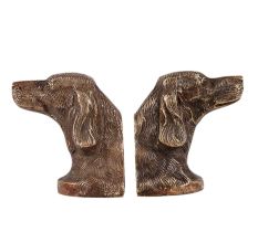 Brass  Dachshund Dog Face Bookends In Dark Finish