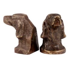 Brass  Dachshund Dog Face Bookends In Dark Finish