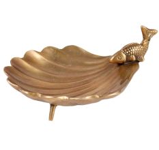 Brass Scalloped Shell Trinket Dish With Fish Motif