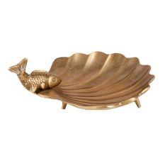 Brass Scalloped Shell Trinket Dish With Fish Motif