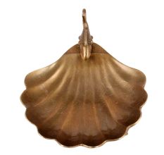 Brass Scalloped Shell Trinket Dish With Fish Motif