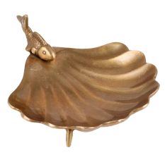 Brass Scalloped Shell Trinket Dish With Fish Motif