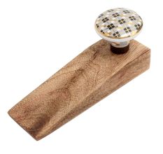 Black Golden Check Pattern Flat Ceramic Wooden Door Stopper