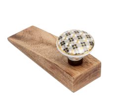 Black Golden Check Pattern Flat Ceramic Wooden Door Stopper