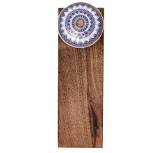 Blue and Golden Wheel Pattern Flat Ceramic Wooden Door Stopper