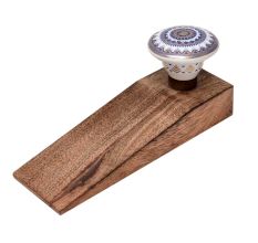 Blue and Golden Wheel Pattern Flat Ceramic Wooden Door Stopper