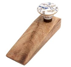 Blue Bird Golden Berry Ceramic Floral Wooden Door Stopper