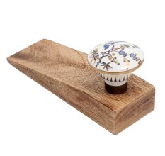Blue Bird Golden Berry Ceramic Floral Wooden Door Stopper