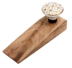 Cream and White Golden Checkerboard Ceramic Wooden Door Stopper