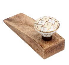 Cream and White Golden Checkerboard Ceramic Wooden Door Stopper