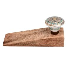 Emerald Hue Golden Pattern Ceramic Wooden Door Stopper