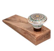 Emerald Hue Golden Pattern Ceramic Wooden Door Stopper