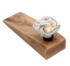 Golden Leaf Bird Square Ceramic Wooden Door Stopper