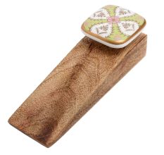 Golden Leaf Flower Square Ceramic Wooden Door Stopper