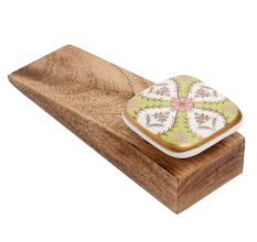 Golden Leaf Flower Square Ceramic Wooden Door Stopper