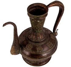 Old Copper Surahi With engraved Islamic Design