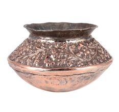 Embossed Copper Handi Pot In Floral Design