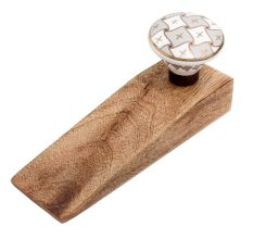 Grey and White Golden Checkerboard Ceramic Door Stopper