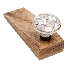 Grey and White Golden Checkerboard Ceramic Door Stopper