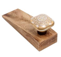 Mustard Square Ceramic Wooden Door Stopper