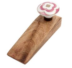 Pink Ceramic Floral Wooden Door Stopper
