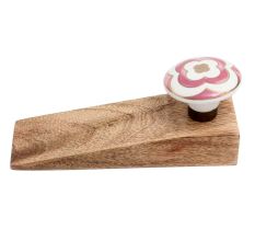 Pink Ceramic Floral Wooden Door Stopper