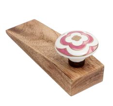 Pink Ceramic Floral Wooden Door Stopper