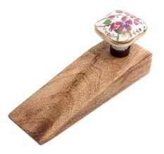 Pink Flower Square Ceramic Wooden Door Stopper