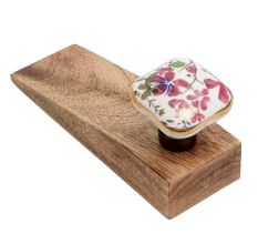 Pink Flower Square Ceramic Wooden Door Stopper