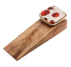 Red Flower Square Ceramic Wooden Door Stopper