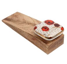 Red Flower Square Ceramic Wooden Door Stopper