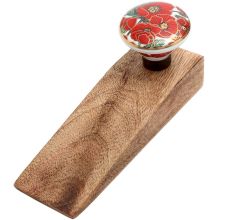 Red Poppy Flower Golden Ceramic Wooden Door Stopper
