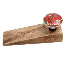 Red Poppy Flower Golden Ceramic Wooden Door Stopper
