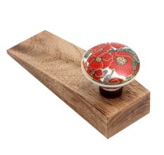 Red Poppy Flower Golden Ceramic Wooden Door Stopper