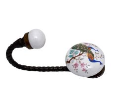 Peacock Scenery Flat Ceramic Metal Hook Antique Fitting