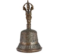 Brass Buddhist Temple Hand Bell In Dark Finish