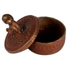 Old Round Brass Engraved Box With Dark Finish