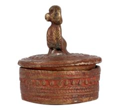 Old Round Brass Engraved Box With Dark Finish