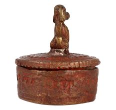 Old Round Brass Engraved Box With Dark Finish
