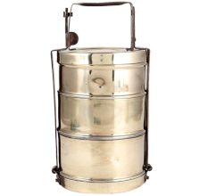 Three Tier Brass Lunch Box In Unique Shape