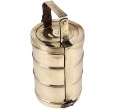 Three Tier Brass Lunch Box In Unique Shape
