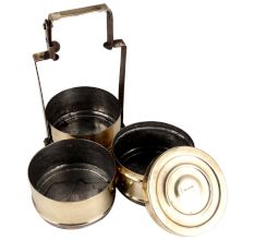 Three Tier Brass Lunch Box In Unique Shape
