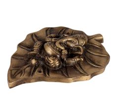 Brass Ganesha On Leaf Wall Hanging