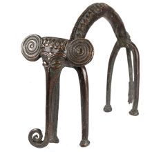 Tribal Brass Elephant With Long Bent Body