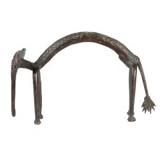 Tribal Brass Elephant With Long Bent Body